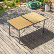 6 Seater Garden Dining Table with Umbrella Hole Rust Resistant Frame Wood Effect Top by Outsunny