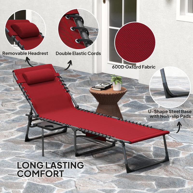 Five Position Reclining Sun Lounger Lightweight and Adjustable in Red by Outsunny