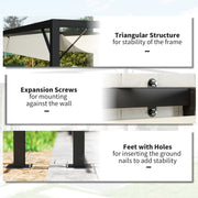 Cream White 4 x 3m Wall Mounted Pergola with Retractable Canopy by Outsunny