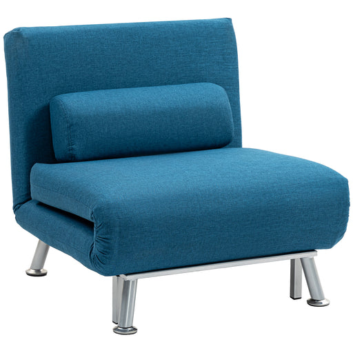 Blue Linen Look Single Sleeper Chair Comfortable and Space Saving by HOMCOM