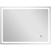 Silver LED Bathroom Mirror with Bluetooth Anti-Fog Function and Clock 60 x 80 cm