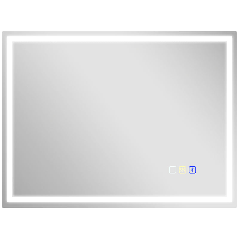 Silver LED Bathroom Mirror with Bluetooth Anti-Fog Function and Clock 60 x 80 cm