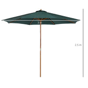 Dark Green 3m Wooden Garden Parasol With Pulley System For Stylish Patio Shade