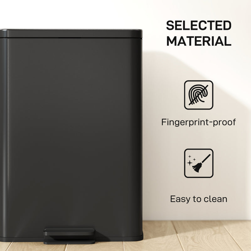 20L Pedal Kitchen Bin with Soft Close Lid and Removable Inner Bucket Matte Black AOSOM