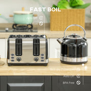 Black Polished Metal Cordless Kettle and Toaster Set for Modern Kitchens by HOMCOM