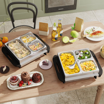 Electric Buffet Server Set with 3 Warming Trays Ideal for Parties and Events Silver
