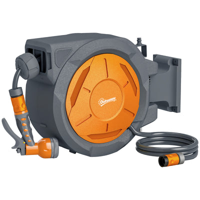 Wall Mounted Retractable Garden Hose Reel 30m With Auto Rewind And Spray Nozzle Orange AOSOM