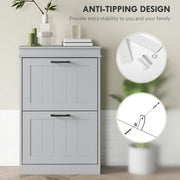 Two Drawer Shoe Storage Cabinet Holds Up To 10 Pairs Ideal for Hallways Grey