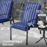 3 Piece Patio Bistro Set Adjustable Recliner Chairs with Cushions and Glass Table Blue by Outsunny
