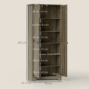 Grey Wood-Effect Tall Kitchen Storage Cabinet with Adjustable Shelves by HOMCOM