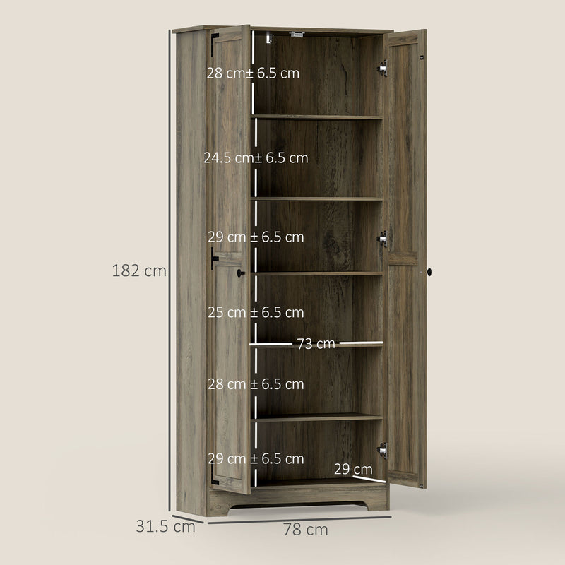 Grey Wood-Effect Tall Kitchen Storage Cabinet with Adjustable Shelves by HOMCOM