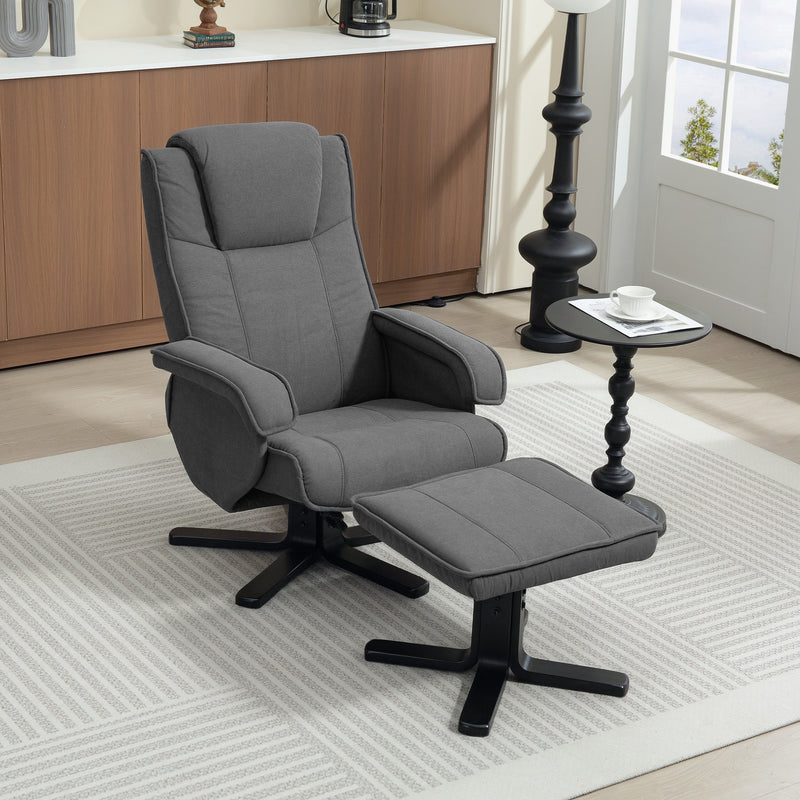 Charcoal Grey Velvet Rocker Swivel Recliner Chair with Footstool for Home Comfort
