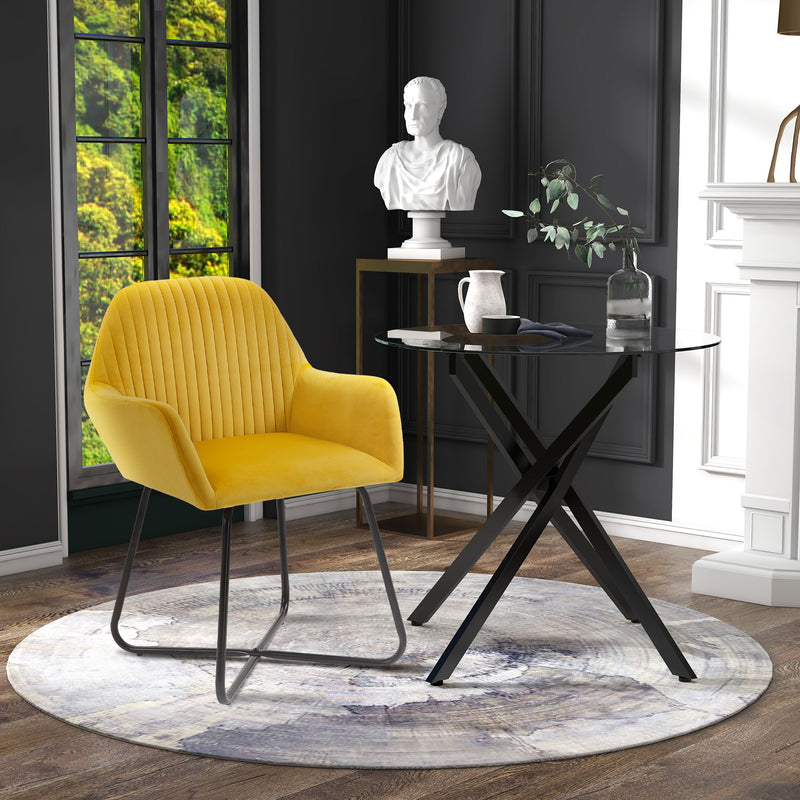 HOMCOM Modern Dining Furniture Set with Round Table and Accent Armchair Black and Yellow AOSOM