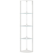 Corner Floor Lamp with 5 Glass Shelves for Display and Soft LED Lighting White Homcom