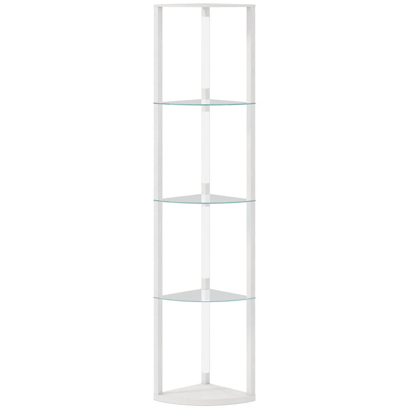 Corner Floor Lamp with 5 Glass Shelves for Display and Soft LED Lighting White Homcom