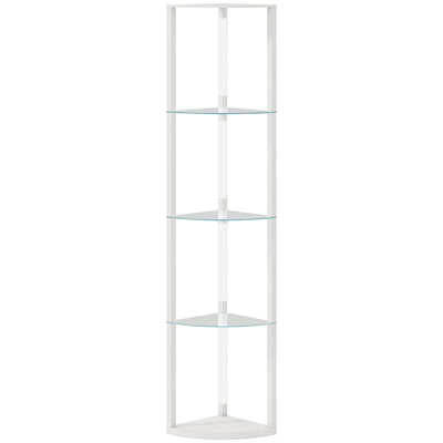 Corner Floor Lamp with 5 Glass Shelves for Display and Soft LED Lighting White Homcom