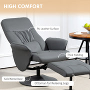 Swivel Recliner Armchair With Footstool High Back PU Leather For Living Room Grey