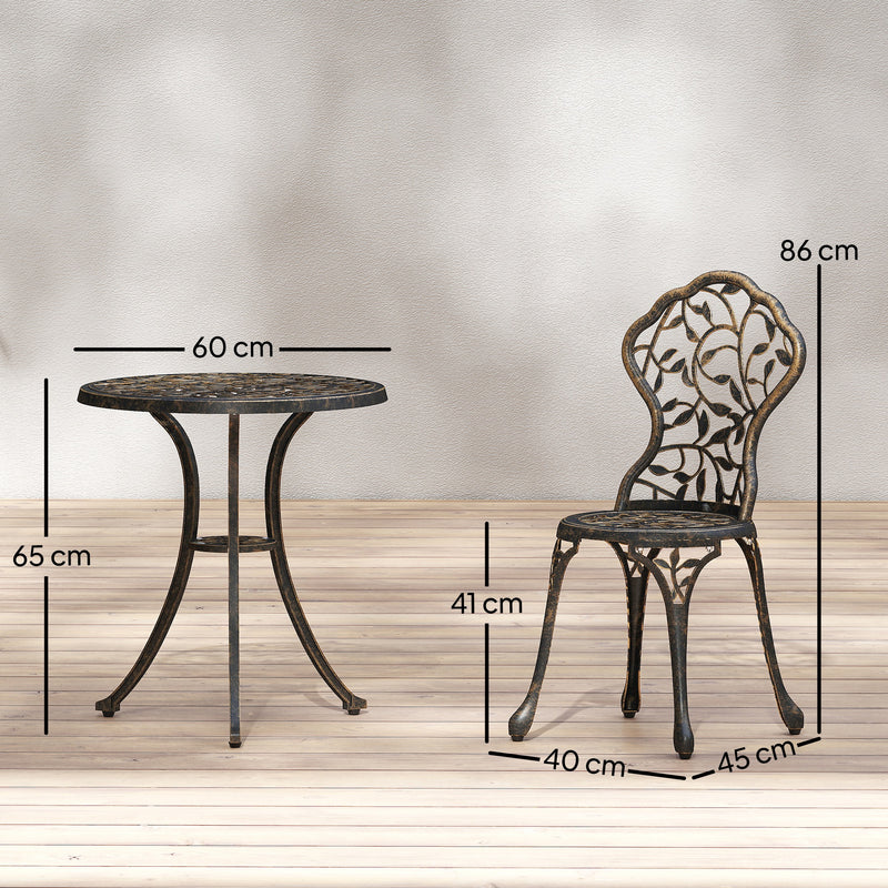 Aluminium Garden Bistro Set for Small Patios and Balconies with Leaf Design, Brown