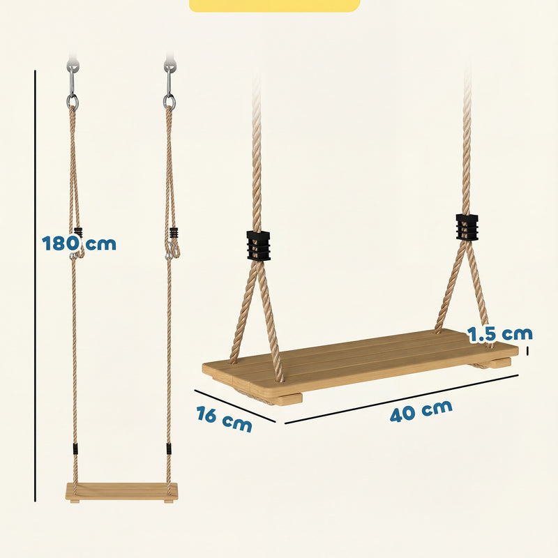 Wooden Garden Swing Set for Children with Adjustable Ropes and Easy Tree Hanging Natural Wood AOSOM