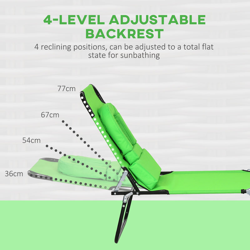 Green Folding Sun Lounger Set of 2 with Face Hole and Adjustable Backrest for Garden