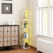 Tall LED Floor Lamp with Shelves and Remote Control for Living Room or Bedroom Oak