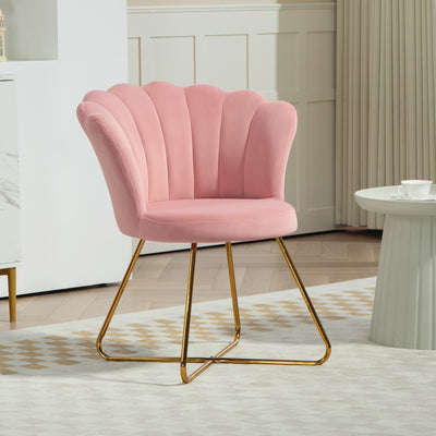 Pink Velvet Feel Lotus Petal Accent Chair With Gold Legs Elegant Design by HOMCOM
