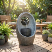 Water Fountain for Small Gardens and Balconies with LED Light and Soothing Waterfall Grey AOSOM