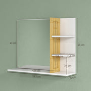 White Bathroom Mirror With Bamboo Frame And Storage Shelves For Modern Interiors