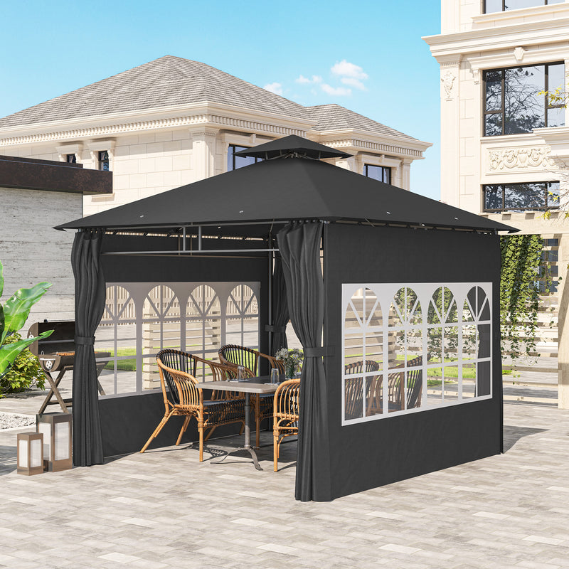Dark Grey 3 x 3 m Garden Gazebo with Double Roof and Removable Sidewalls by Outsunny