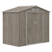 Light Brown 7 x 4ft Metal Garden Shed With Lockable Double Doors And Floor Foundation