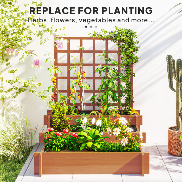 3 Tier Wooden Garden Planter with Trellis for Climbing Plants 95x95x110cm Brown by Outsunny