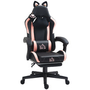 Reclining Gaming  Chair with Cat Ears Footrest and Paw Design for Home or Gaming, Black and Pink