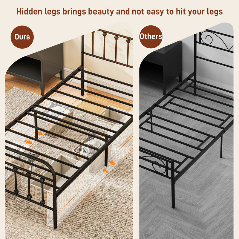 Single Metal Bed Frame with Strong Support Ideal for Guest or Spare Room Use Black