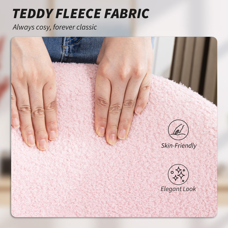 Teddy Fleece Swivel Office Chair With Wheels For Home Desk Or Study Light Pink AOSOM