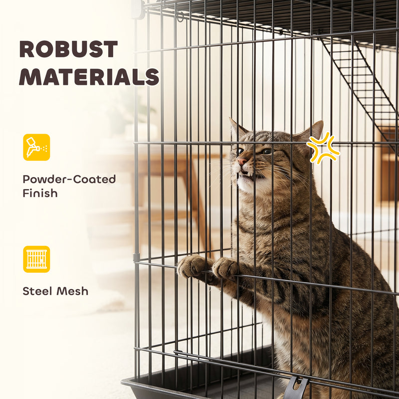 Indoor Cat Cage With 3 Tiers for Safe Play and Easy Cleaning Black
