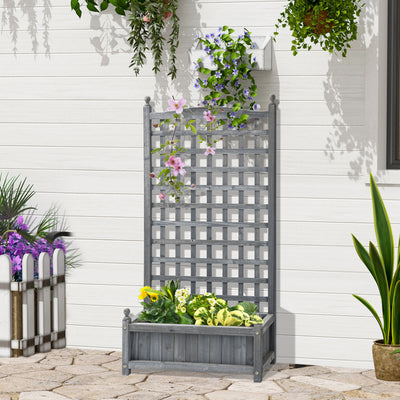 Wooden Raised Garden Planter with Trellis for Climbing Plants Indoor Outdoor Use Grey Outsunny