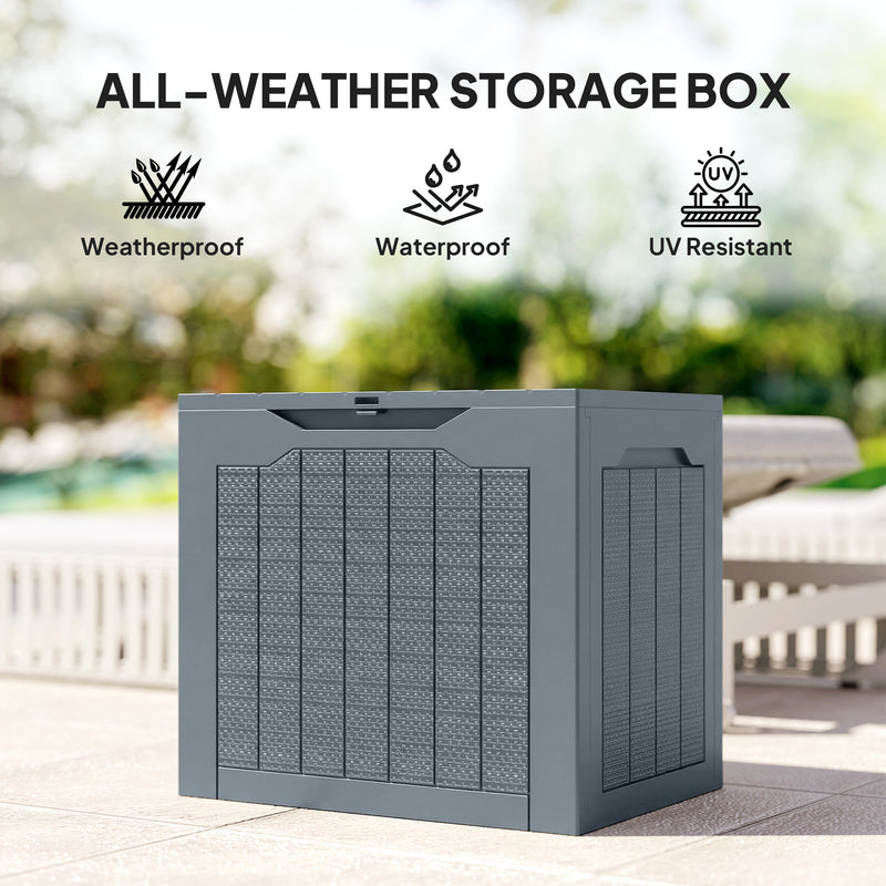 93L Outdoor Garden Storage Box With Handles Waterproof Plastic Trunk Container Light Grey