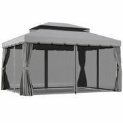 Light Grey 3 x 4m Aluminium Garden Gazebo with Nets and Curtains by Outsunny