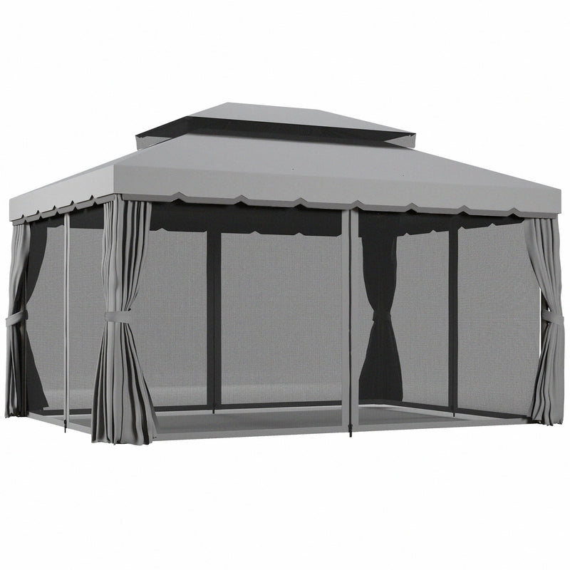 Light Grey 3 x 4m Aluminium Garden Gazebo with Nets and Curtains by Outsunny