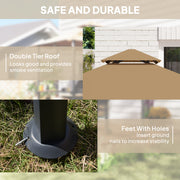 Khaki 2.5M Double Tier BBQ Gazebo Shelter with Grill Canopy for Patio or Deck by Outsunny