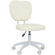 Armless PU Leather Swivel Office Chair With Adjustable Height For Home Desk Use, Cream