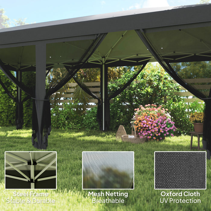 Black 3x6m Pop Up Garden Gazebo With Mesh Sidewalls and Carry Bag for Garden Parties by Outsunny