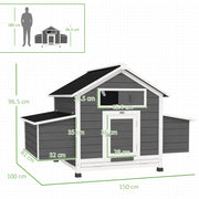Outdoor Wooden Chicken Coop for 2 to 4 Chickens with Easy-Clean Trays and Nesting Boxes Grey PawHut