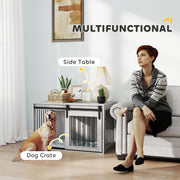 Large Dog Crate Furniture with Removable Cushion and Wide Top Surface for Storage Grey