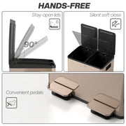 Gold 30L Double Kitchen Recycling Bin with Deodorisers for Waste Separation, Stainless Steel