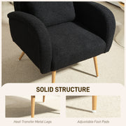 Black Teddy Fleece Accent Chair With Supportive Backrest For Lounge Or Bedroom