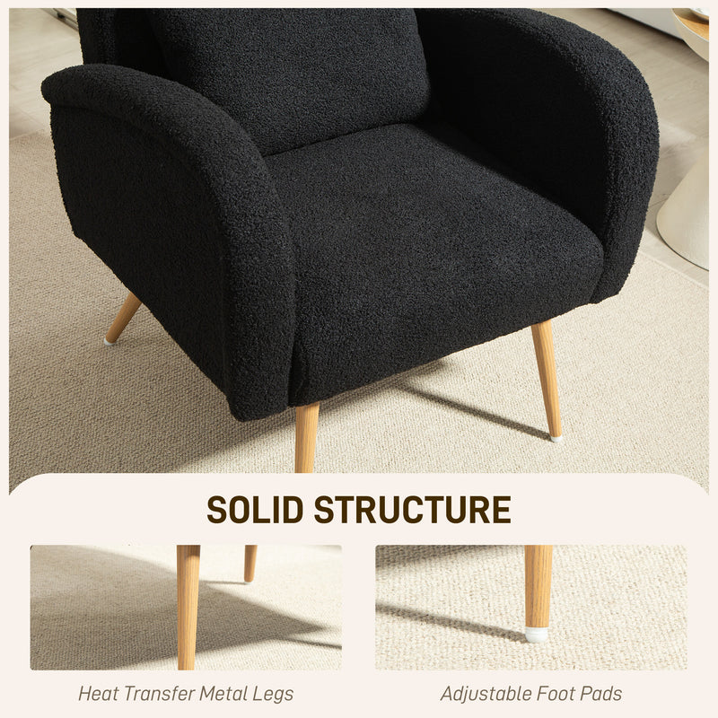 Black Teddy Fleece Accent Chair With Supportive Backrest For Lounge Or Bedroom