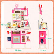 Kids Play Kitchen Set with 104 Accessories Realistic Lights and Sounds for Role Play Pink
