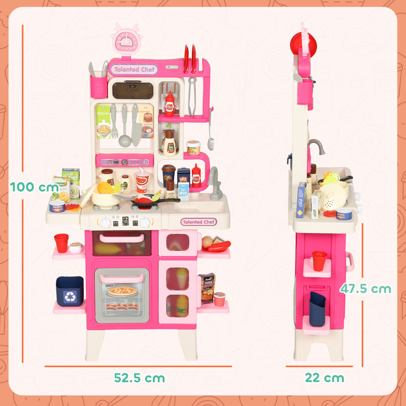 Kids Play Kitchen Set with 104 Accessories Realistic Lights and Sounds for Role Play Pink