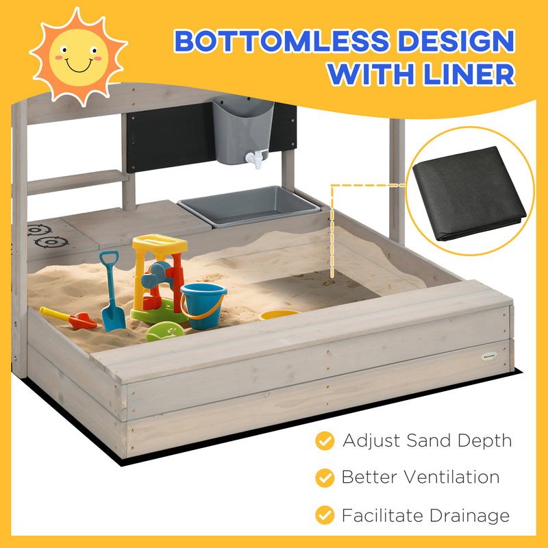 Wooden Kids Sandbox with Canopy and Play Kitchen for Outdoor Fun Ages 3 to 7 Brown